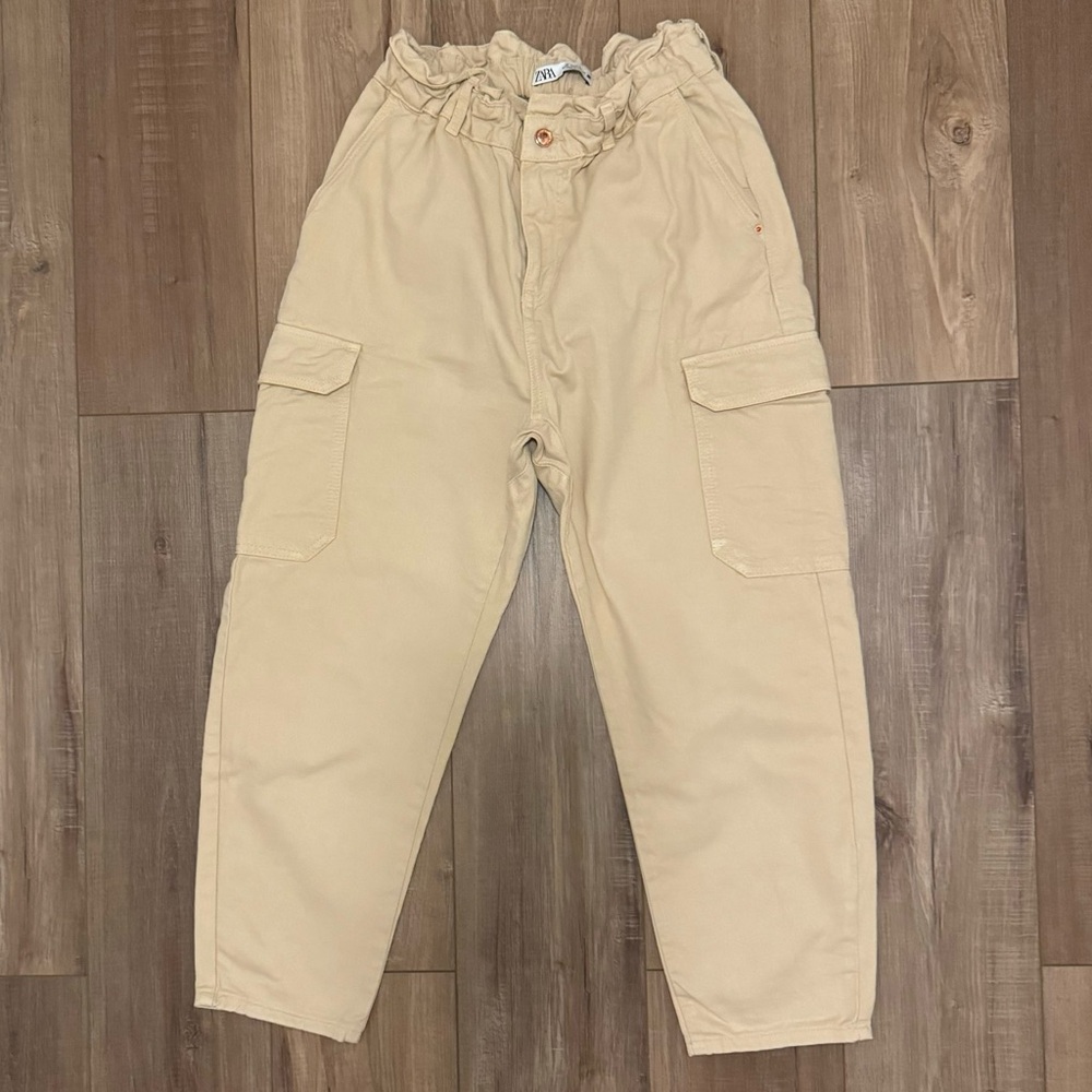 Zara khaki high waisted trouser cargo pants